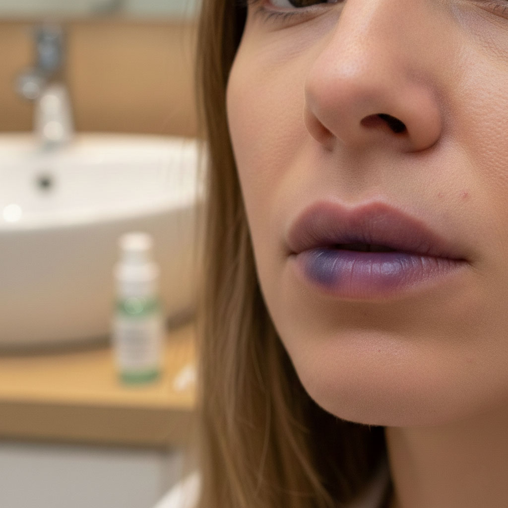 Bruising after lip gel injection